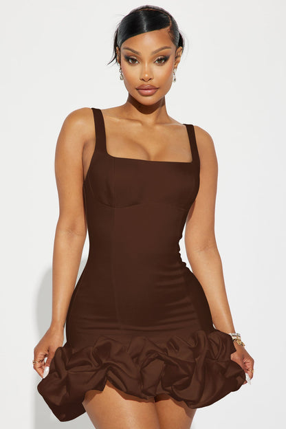 Sienna Satin Mini Dress - Chocolate