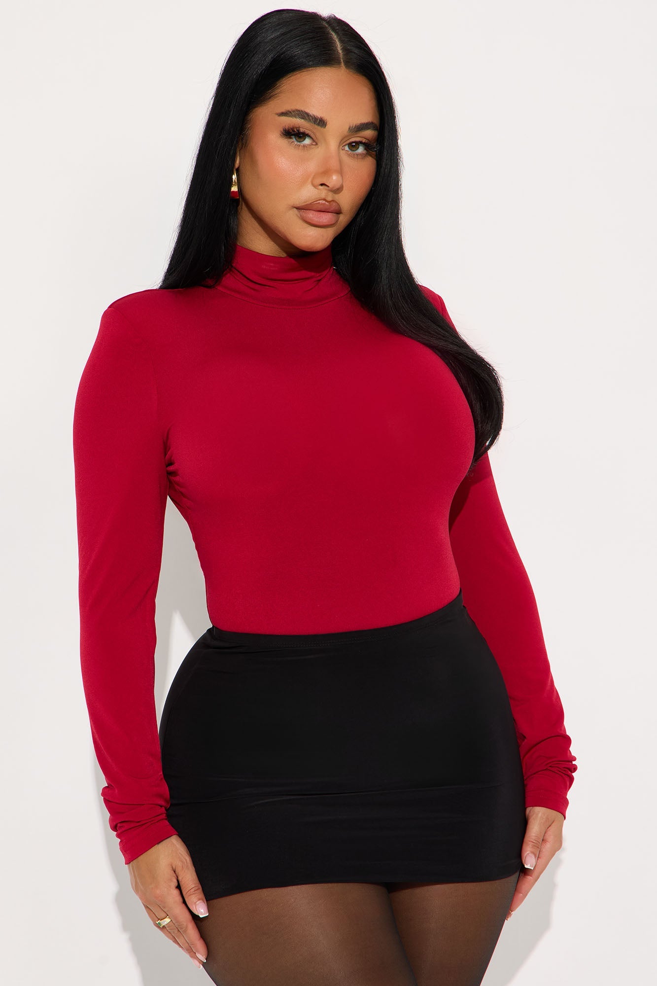 True Long Sleeve Turtle Neck Bodysuit - Red