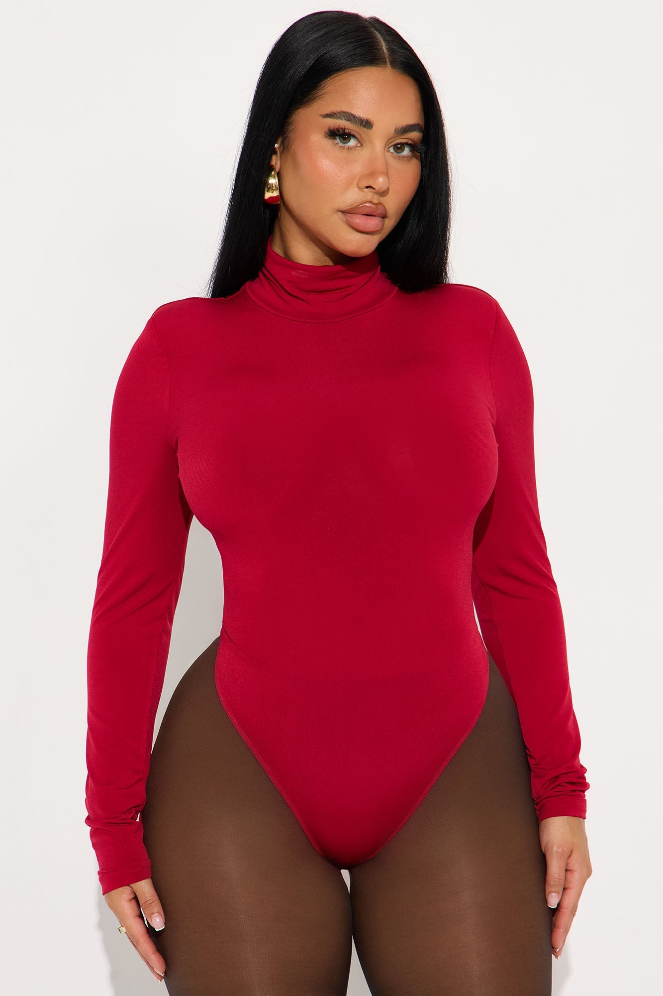 True Long Sleeve Turtle Neck Bodysuit - Red