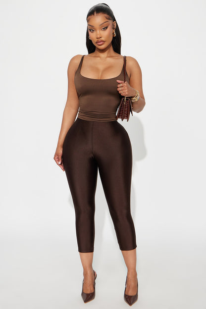 Nikole High Rise Tricot Capri Legging - Chocolate