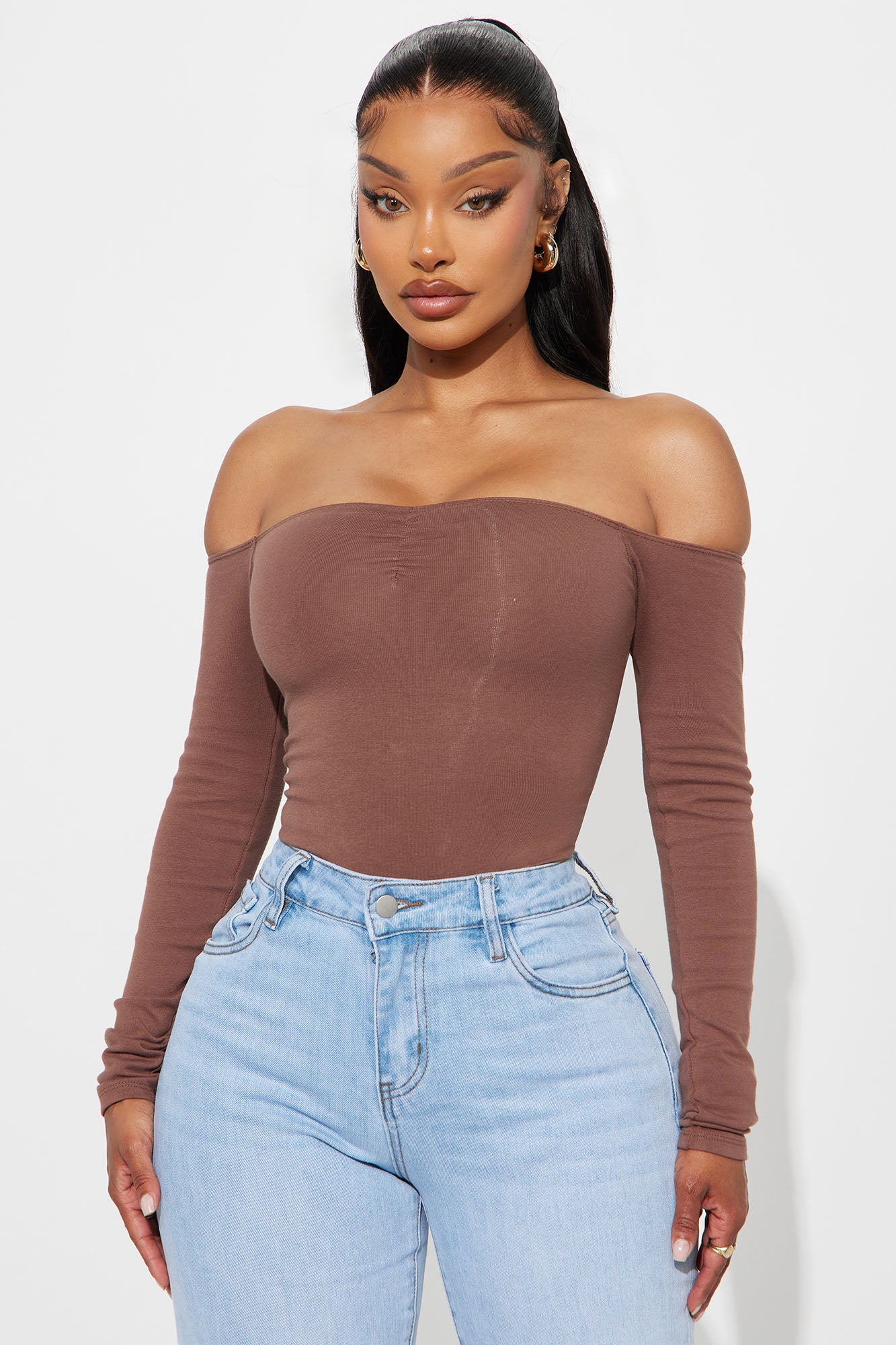 Kelly Off Shoulder Bodysuit - Mocha