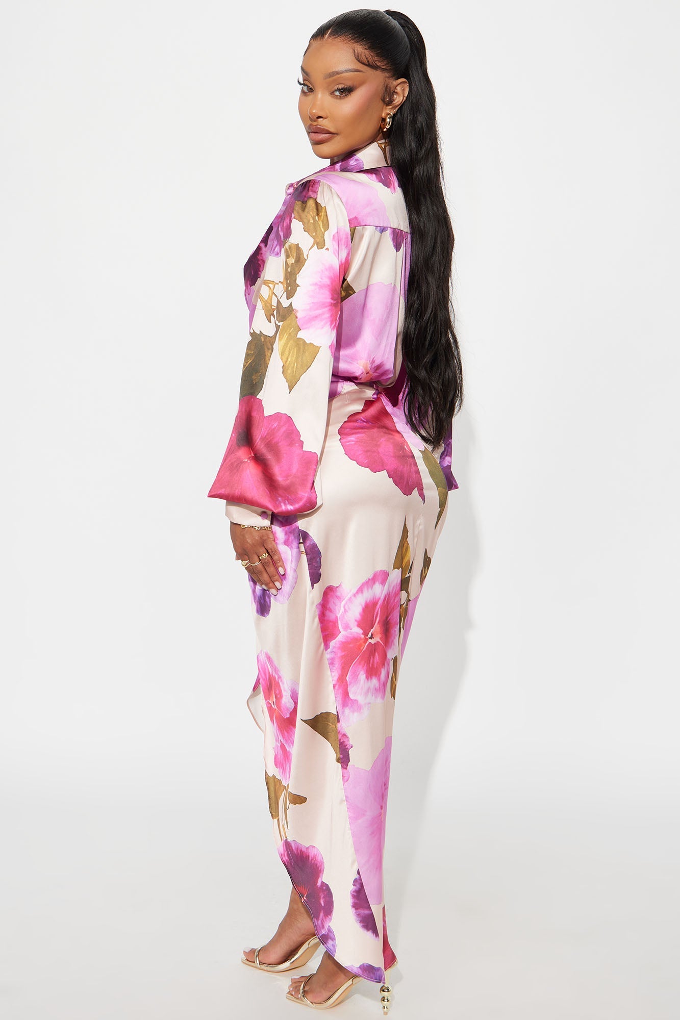 Riley Satin Shirt Dress - Purple/combo