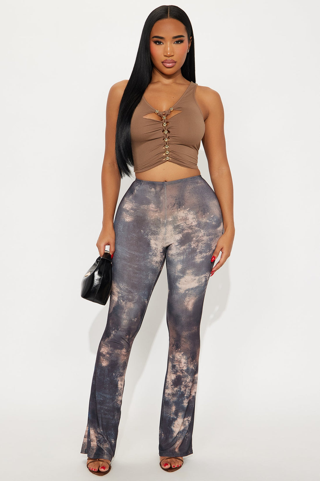 Azani High Rise Flare Leg Pant 33 - Brown/combo