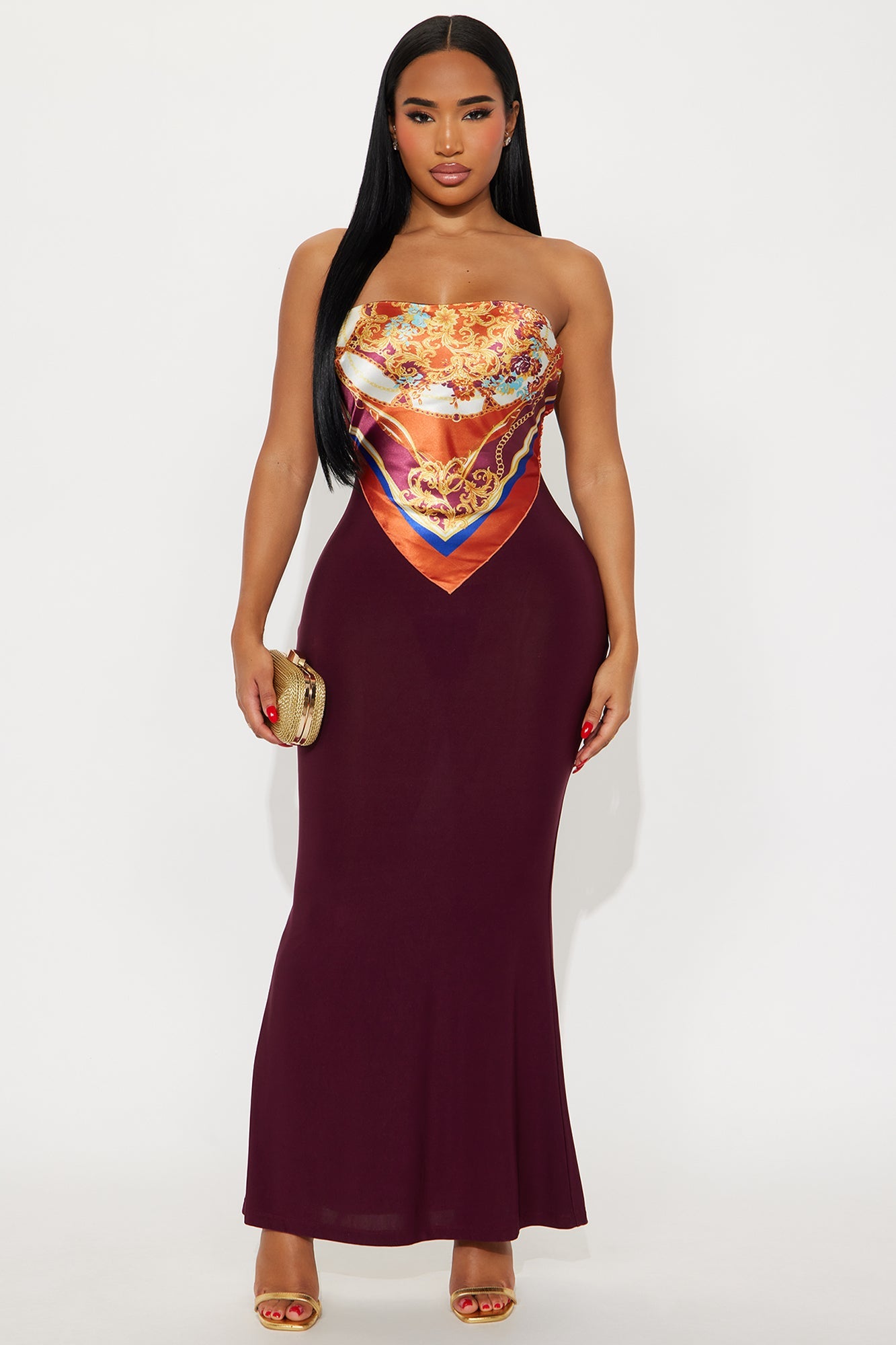 Amelia Satin Maxi Tube Dress - Burgundy