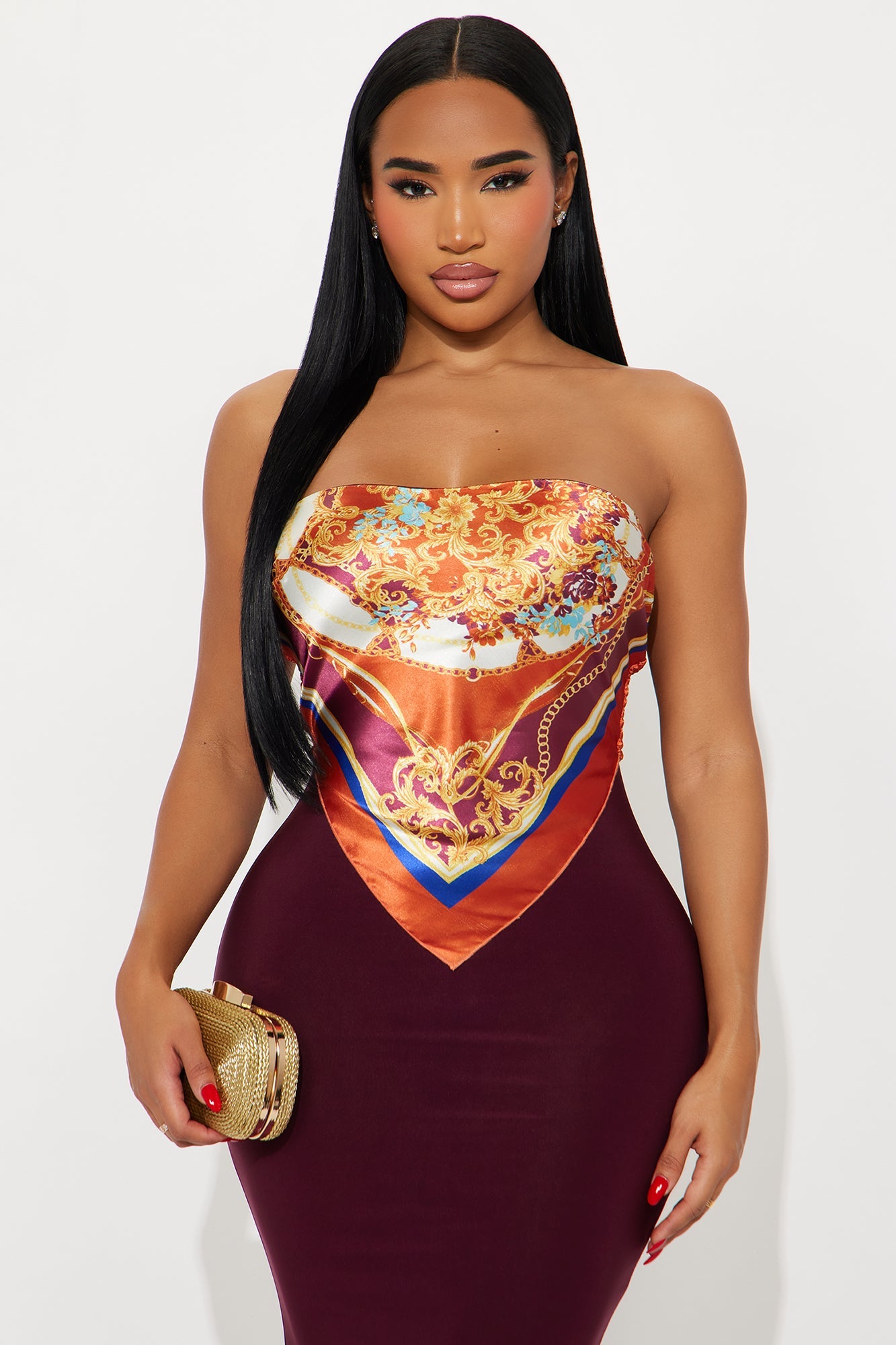 Amelia Satin Maxi Tube Dress - Burgundy