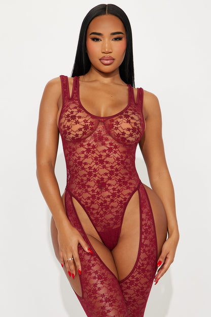 Laced To Break Lace Bodystocking - Wine
