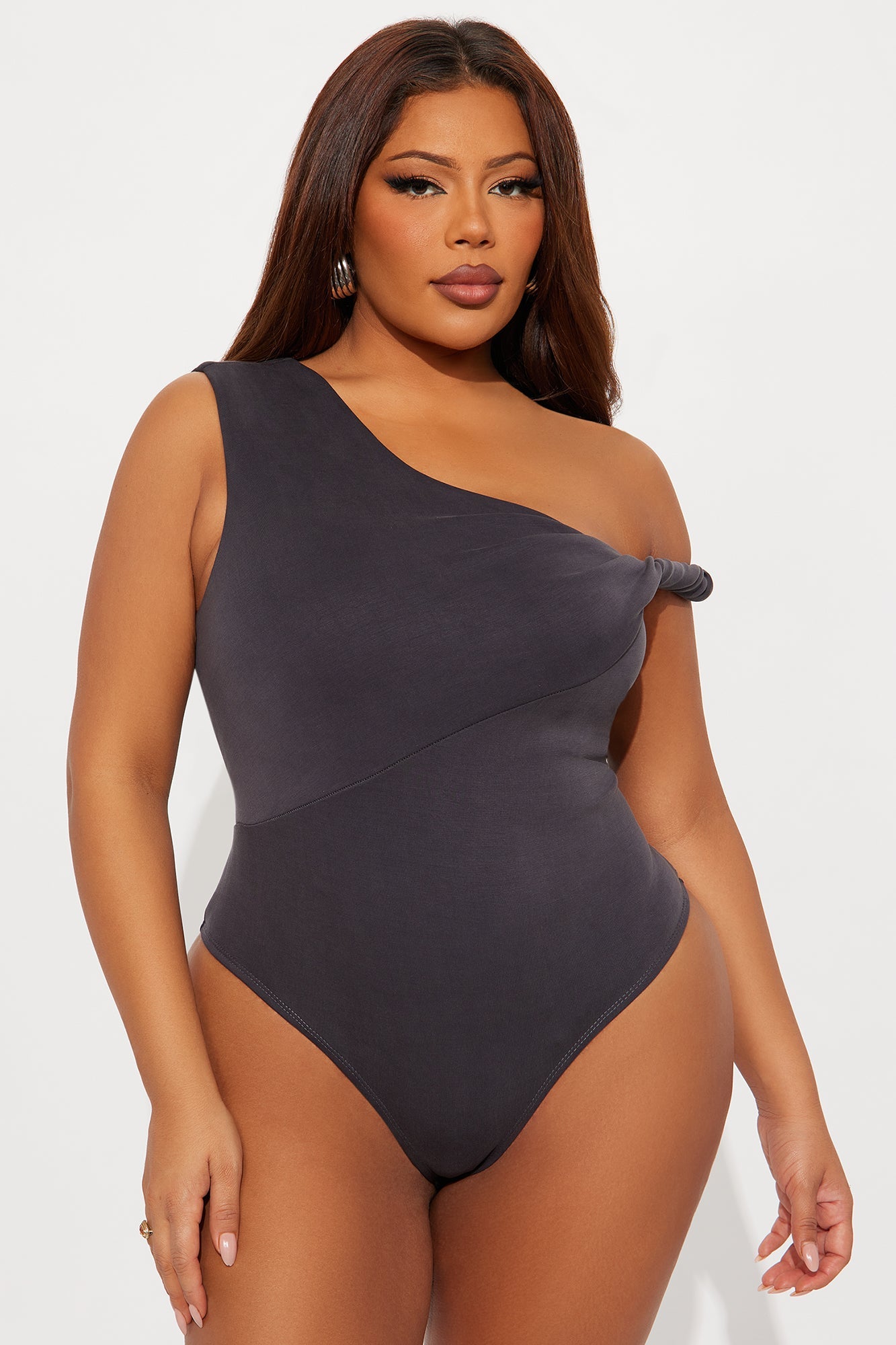 Midnight Views Twist Off Shoulder Bodysuit - Grey