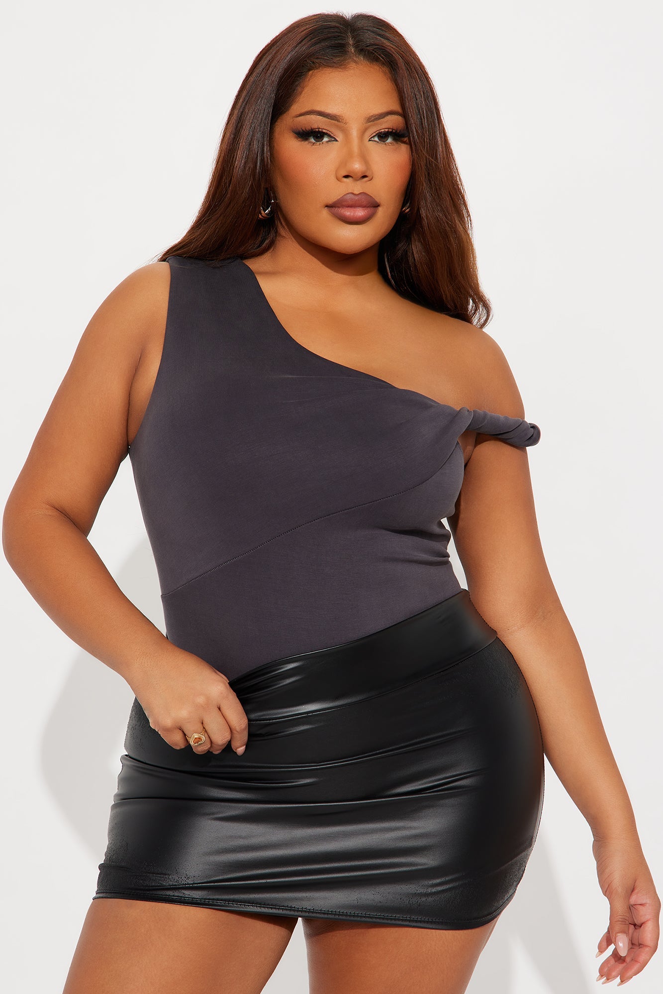 Midnight Views Twist Off Shoulder Bodysuit - Grey