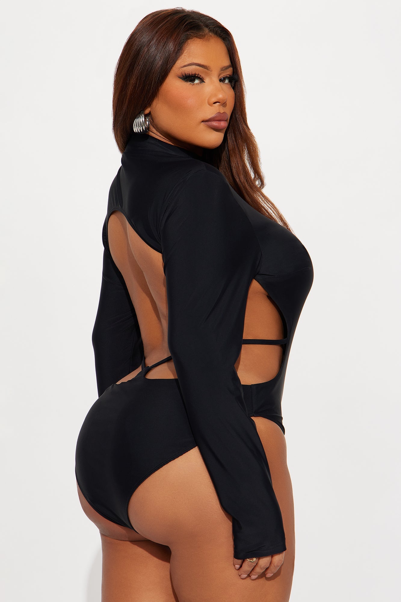 Dreamspace Backless Mock Neck Bodysuit - Black