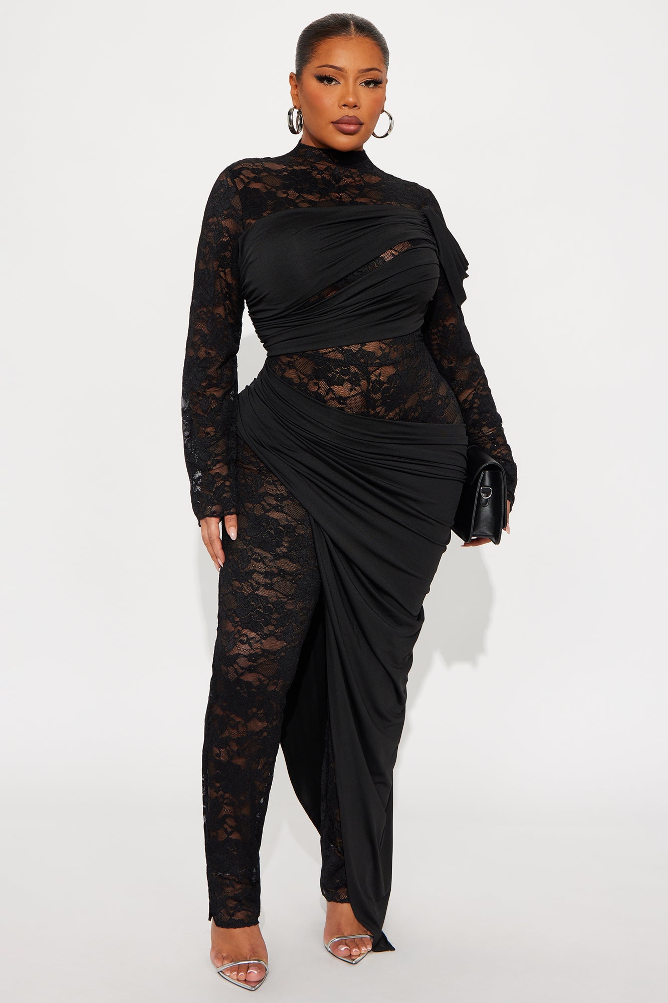 Claudette Lace Long Sleeve Jumpsuit - Black