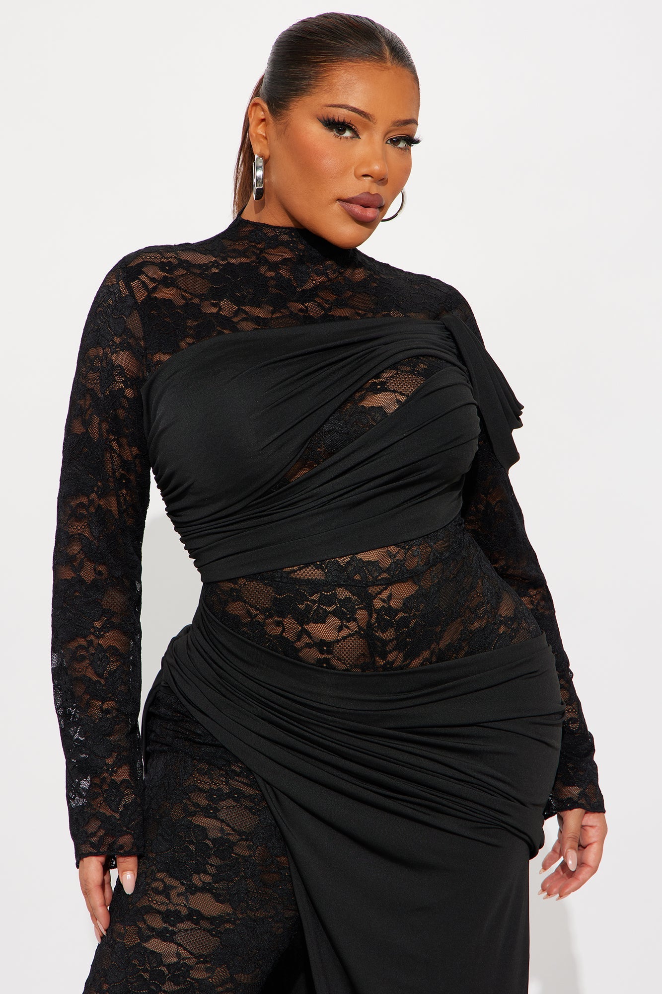 Claudette Lace Long Sleeve Jumpsuit - Black