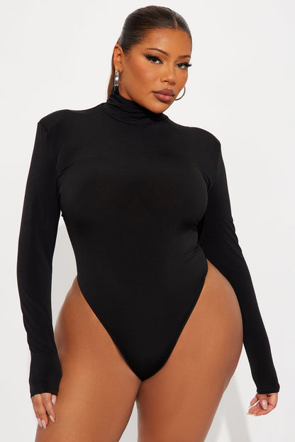 True Long Sleeve Turtle Neck Bodysuit - Black