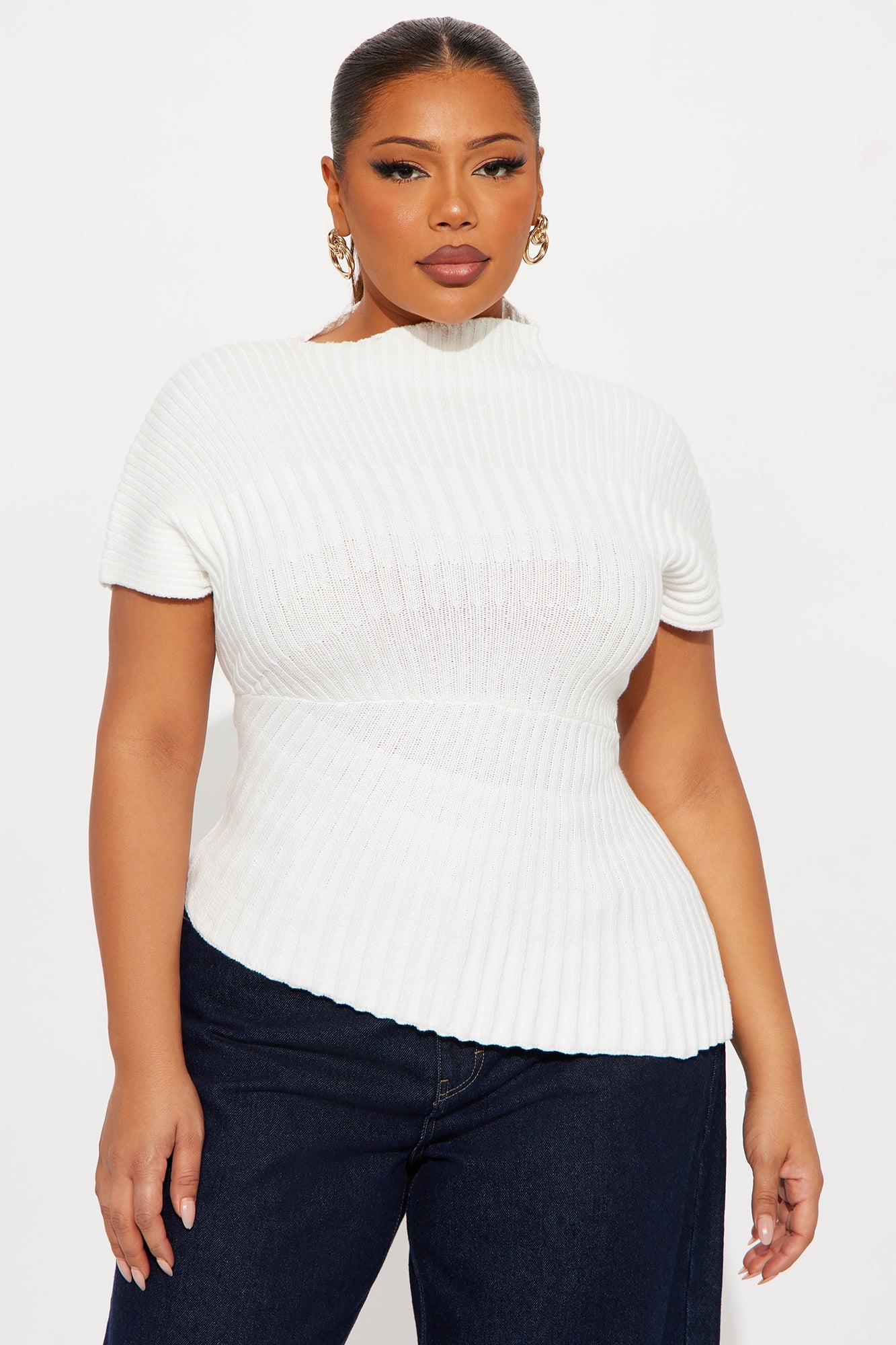 Aurora Mock Neck Sweater Top - White