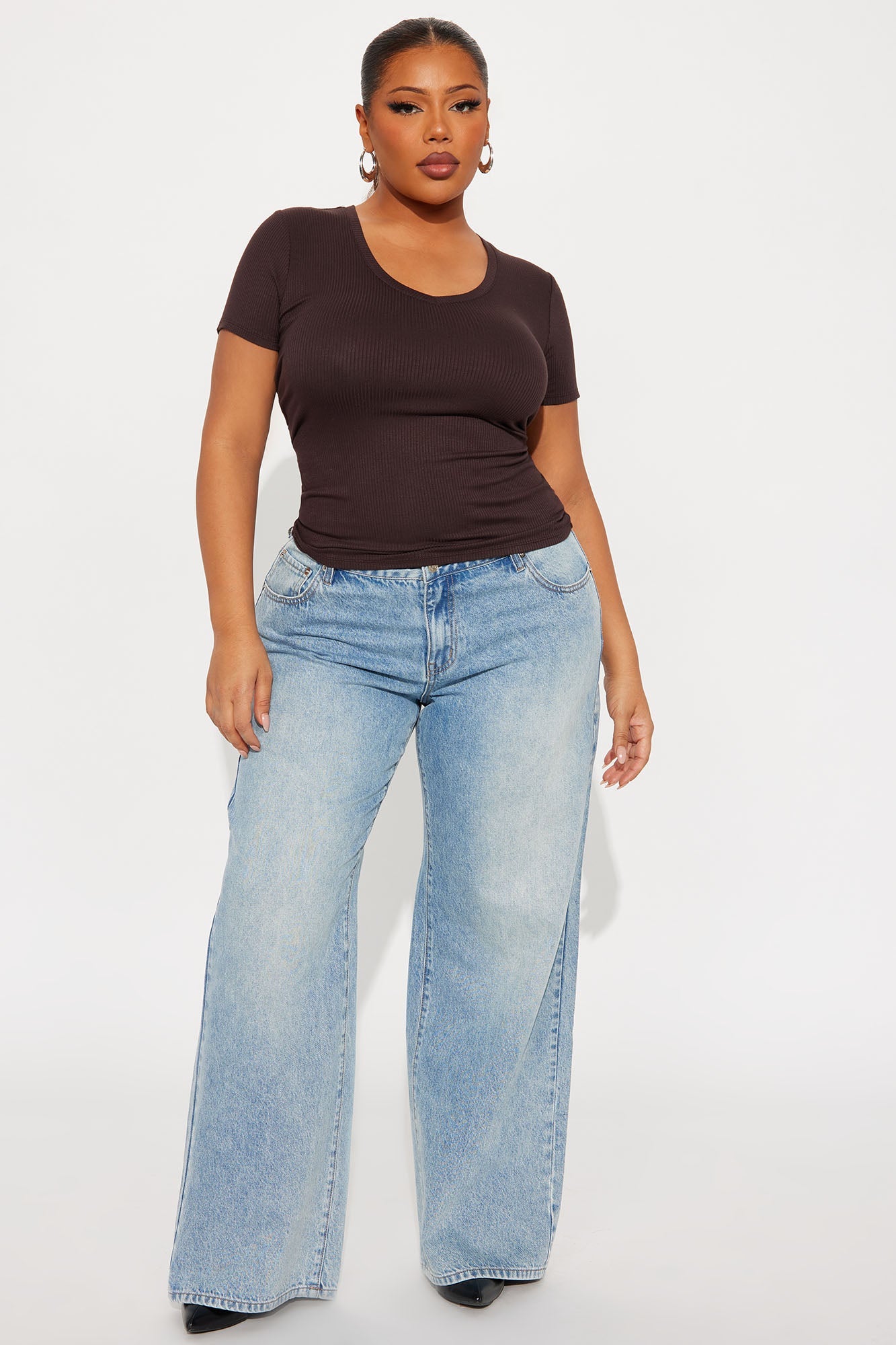 Natalie Ribbed Tee - Brown