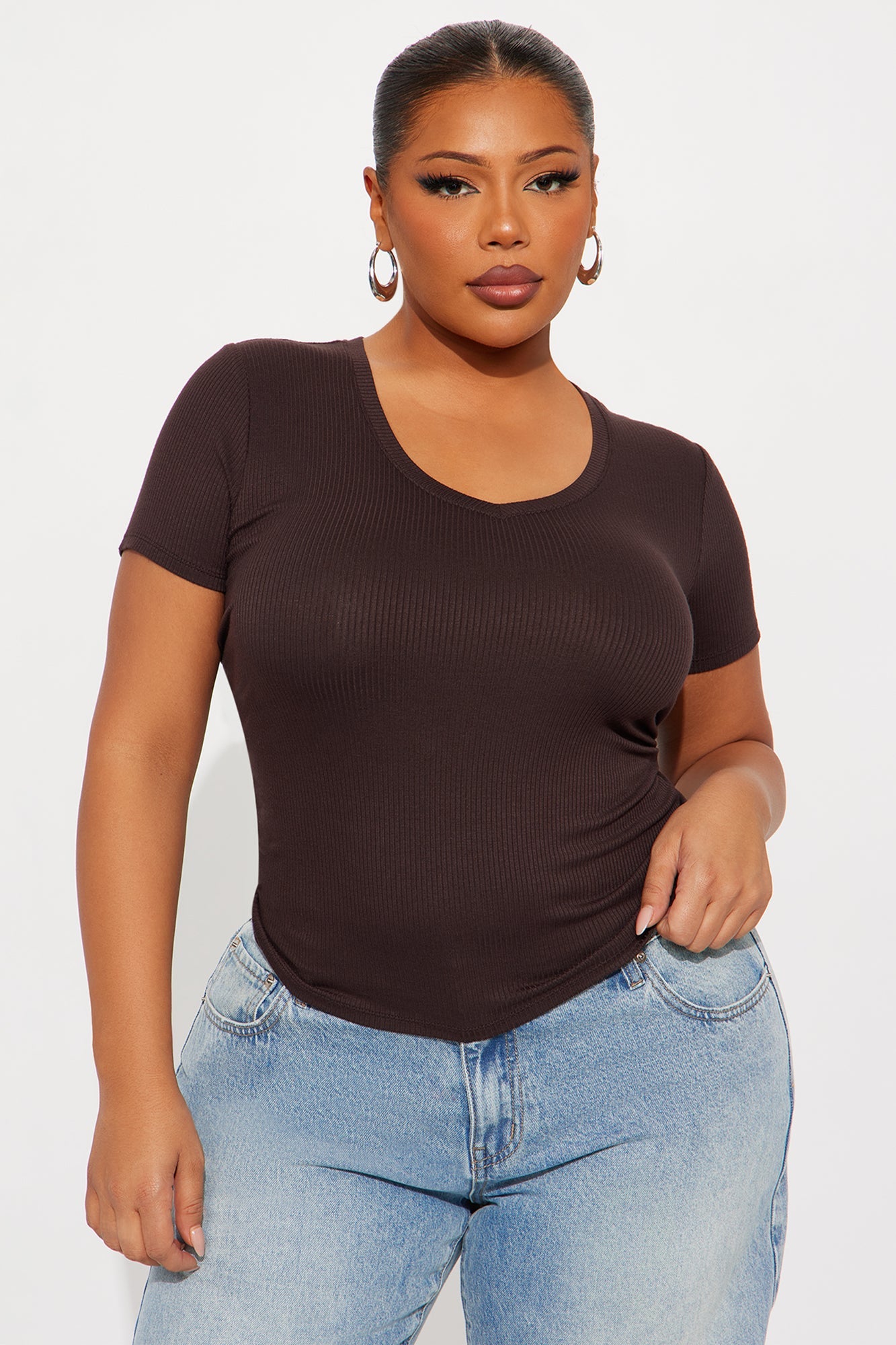 Natalie Ribbed Tee - Brown