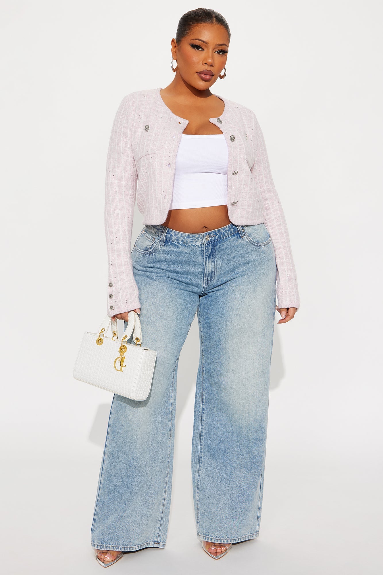 Seek Peace Checkered Hardware Cardigan - Pink/combo