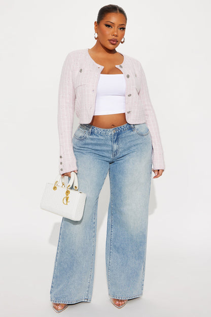 Seek Peace Checkered Hardware Cardigan - Pink/combo