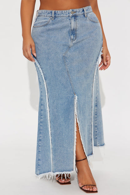 Skylar Asymmetrical Denim Maxi Skirt - Vintage Wash