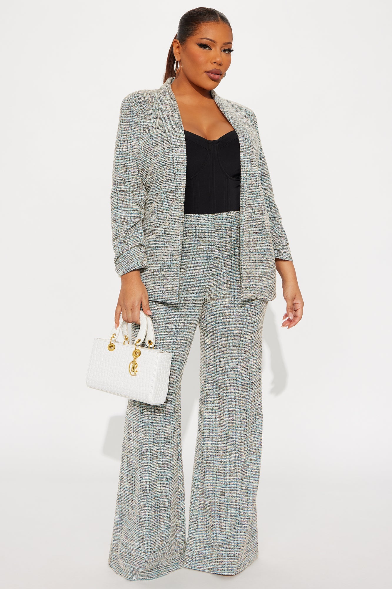 High Priority Knit Tweed Blazer Pant Set - Multi Color