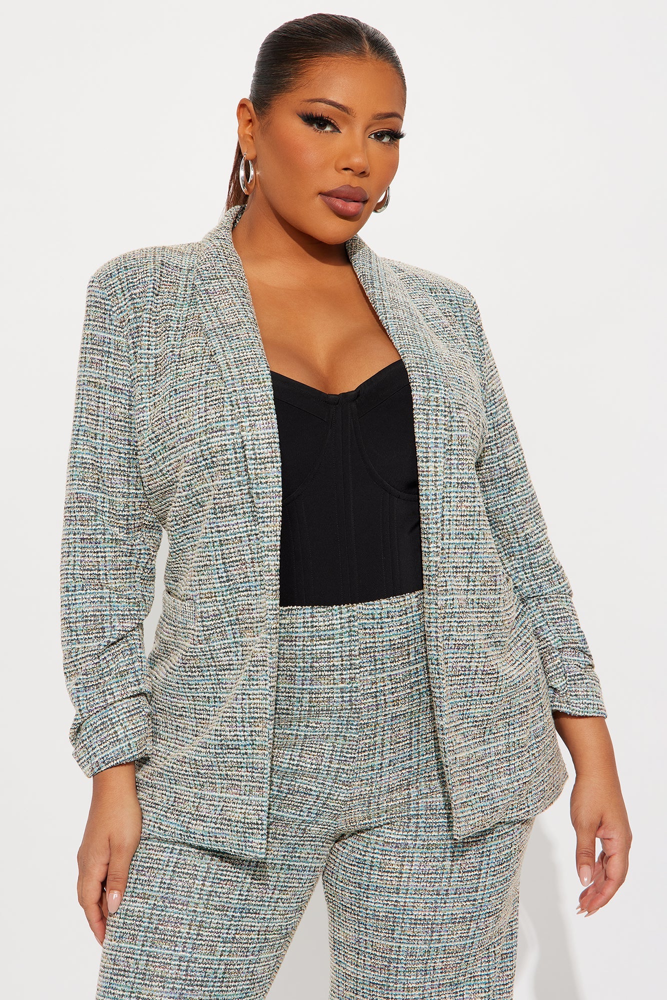 High Priority Knit Tweed Blazer Pant Set - Multi Color