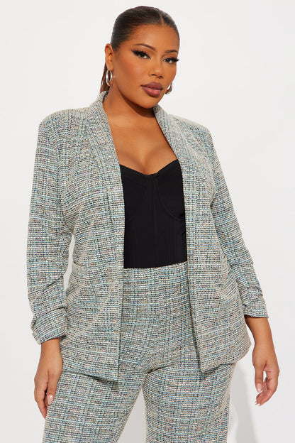 High Priority Knit Tweed Blazer Pant Set - Multi Color