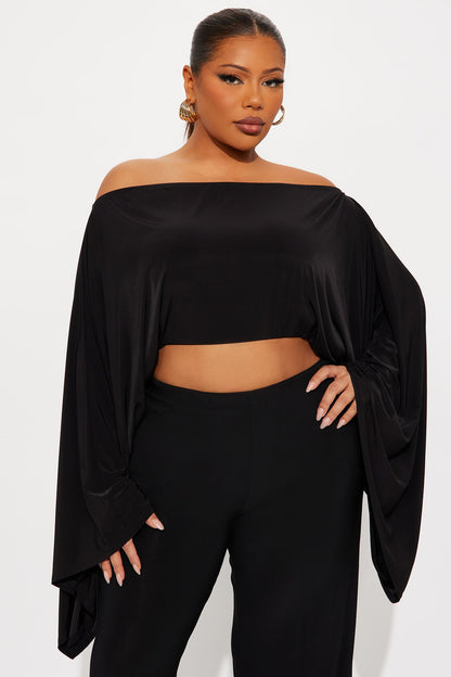 Ovidia Draped Boat Neck Top - Black