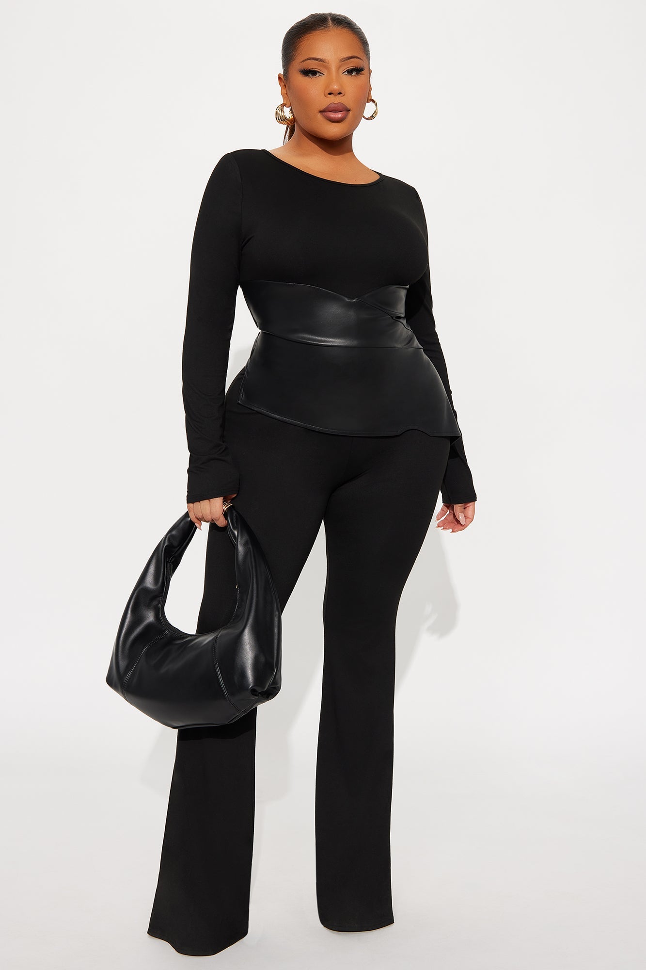 Skye Long Sleeve Corset Waist Jumpsuit - Black
