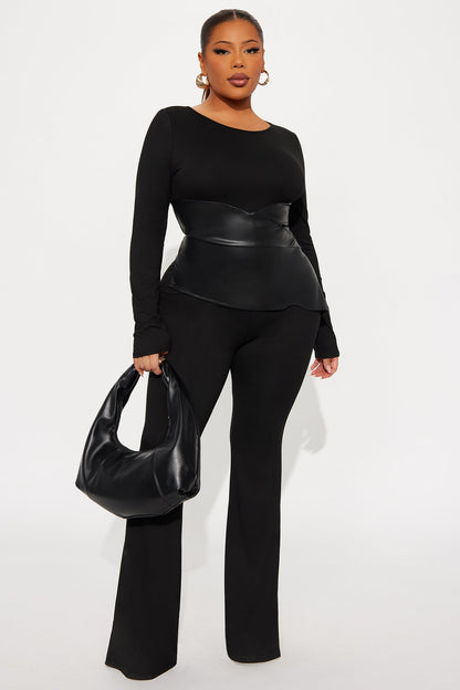 Skye Long Sleeve Corset Waist Jumpsuit - Black