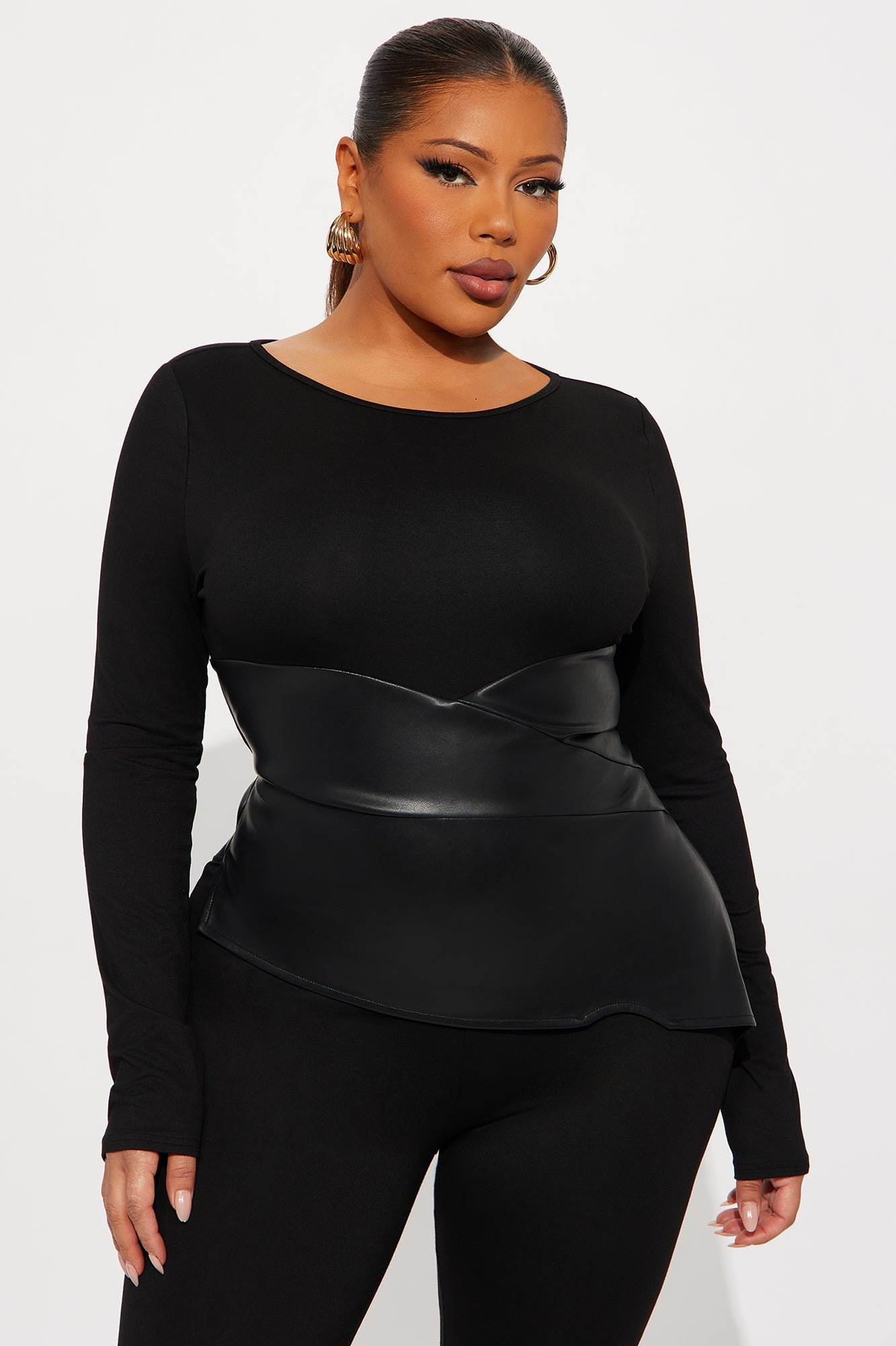Skye Long Sleeve Corset Waist Jumpsuit - Black