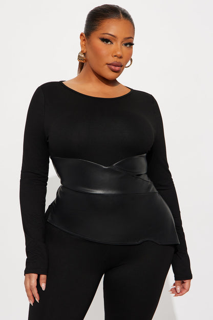 Skye Long Sleeve Corset Waist Jumpsuit - Black