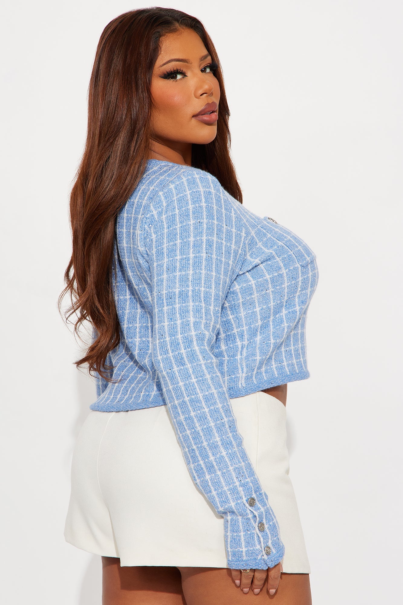 Seek Peace Checkered Hardware Cardigan - Blue/combo