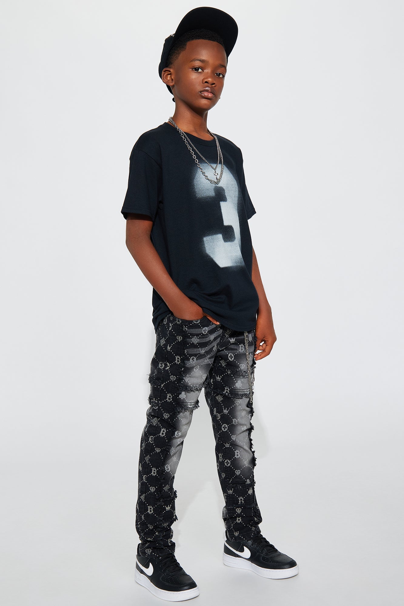 Mini Living In Luxury Printed Jeans - Black