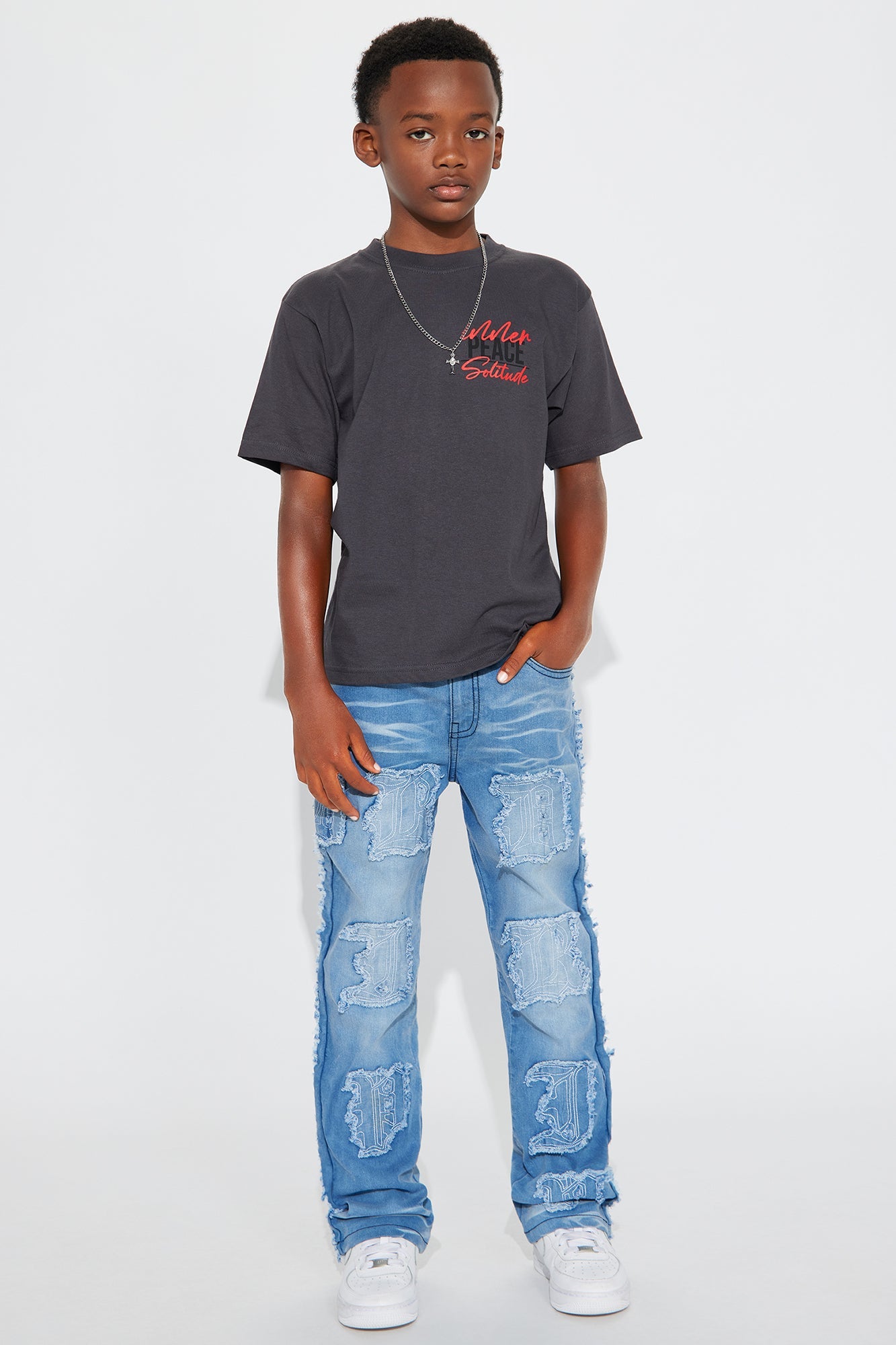 Mini Inner Peace Front/Back Short Sleeve Tee - Grey
