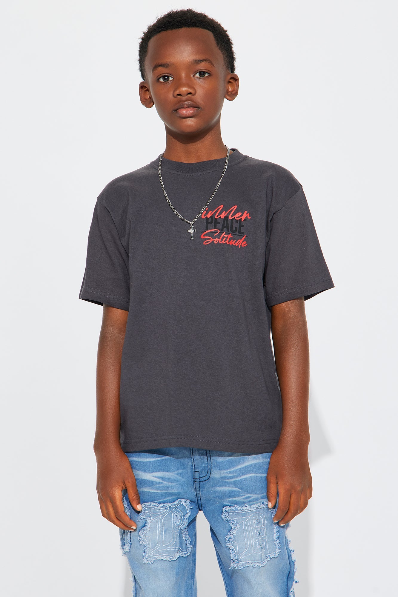 Mini Inner Peace Front/Back Short Sleeve Tee - Grey
