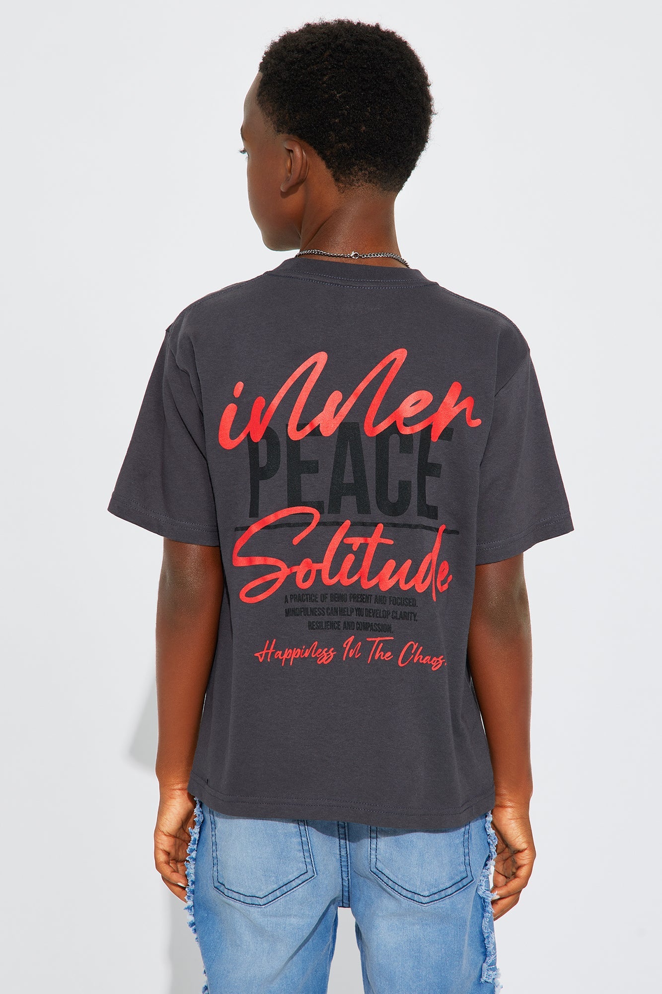 Mini Inner Peace Front/Back Short Sleeve Tee - Grey