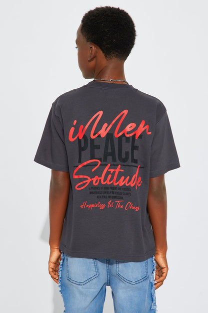 Mini Inner Peace Front/Back Short Sleeve Tee - Grey