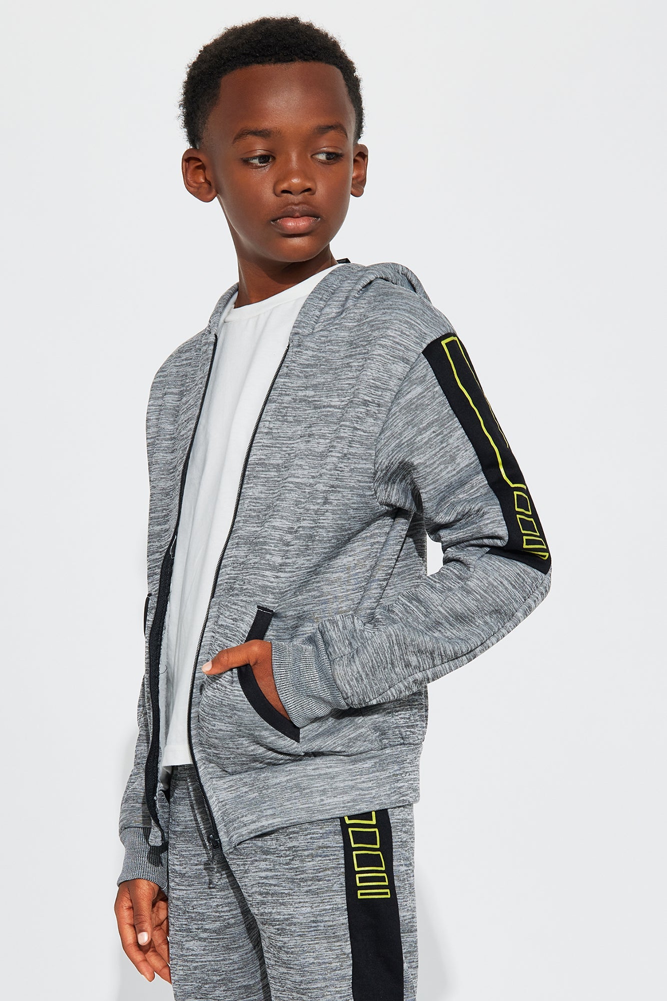 Mini Going Places Zip Hoodie And Jogger Pant Set - Heather Grey
