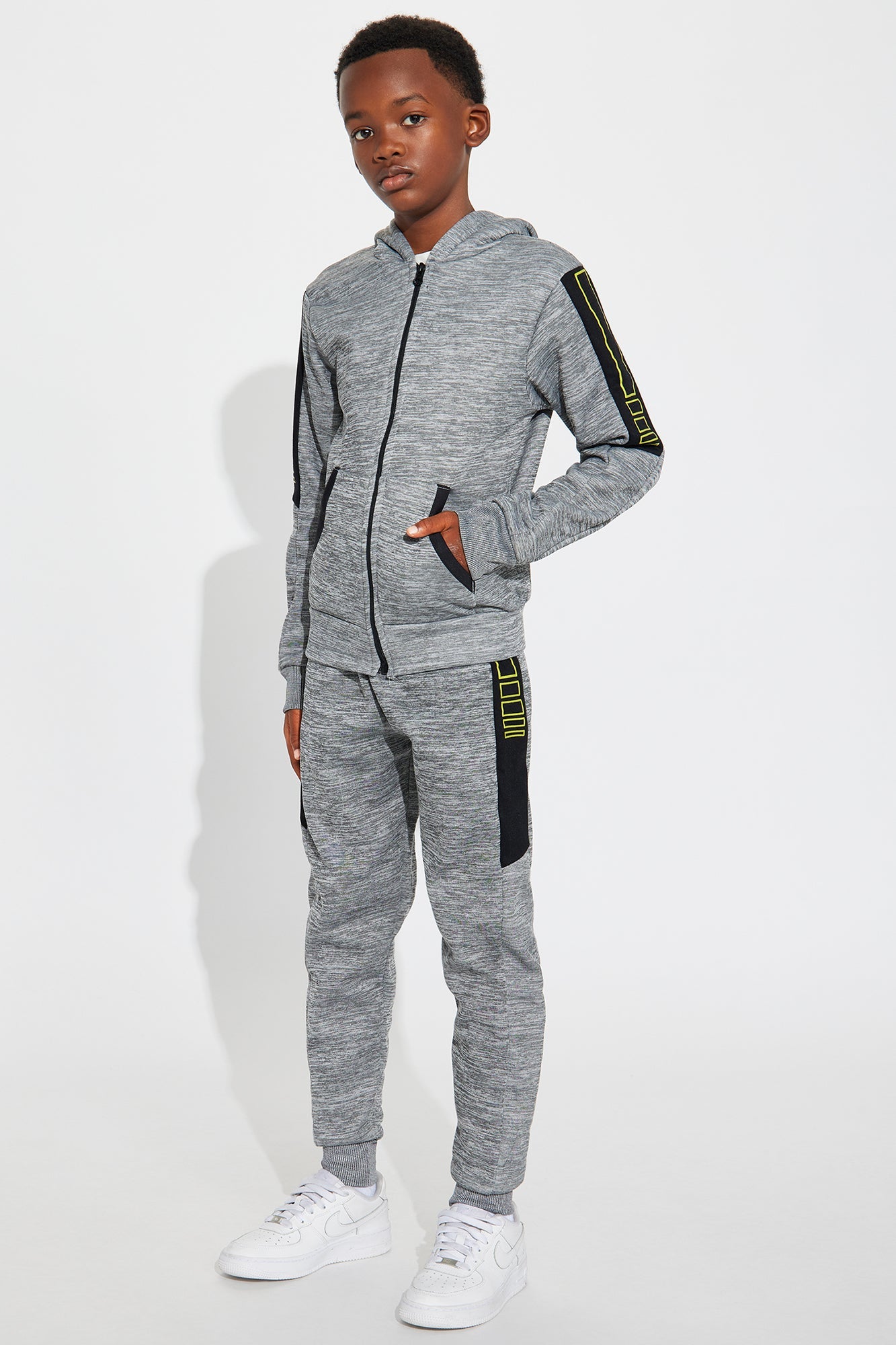Mini Going Places Zip Hoodie And Jogger Pant Set - Heather Grey