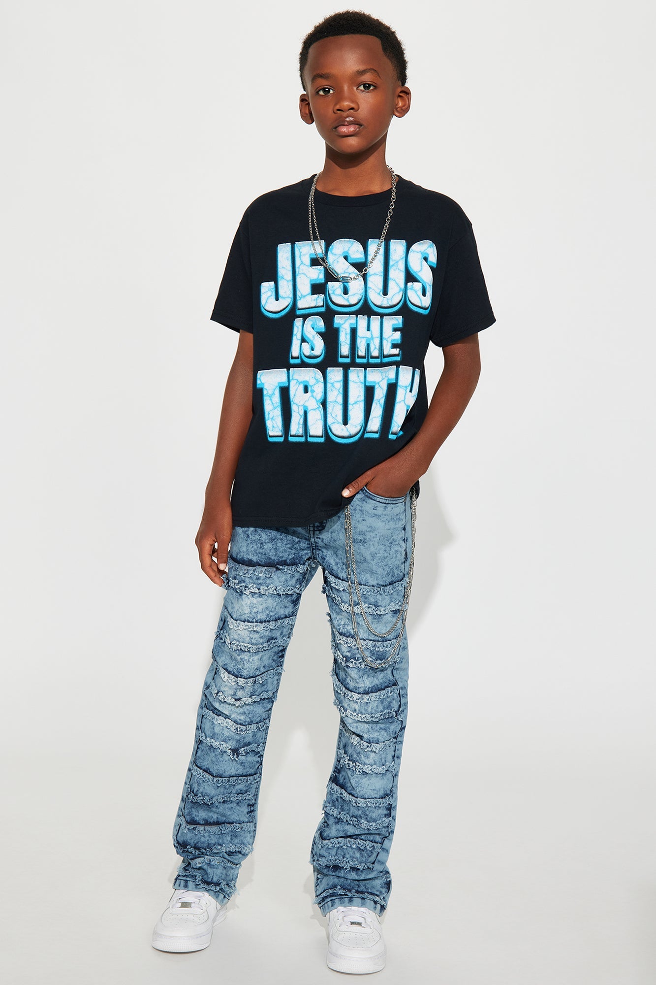 Mini Evan Stacked Flare Jean - Medium Blue Wash