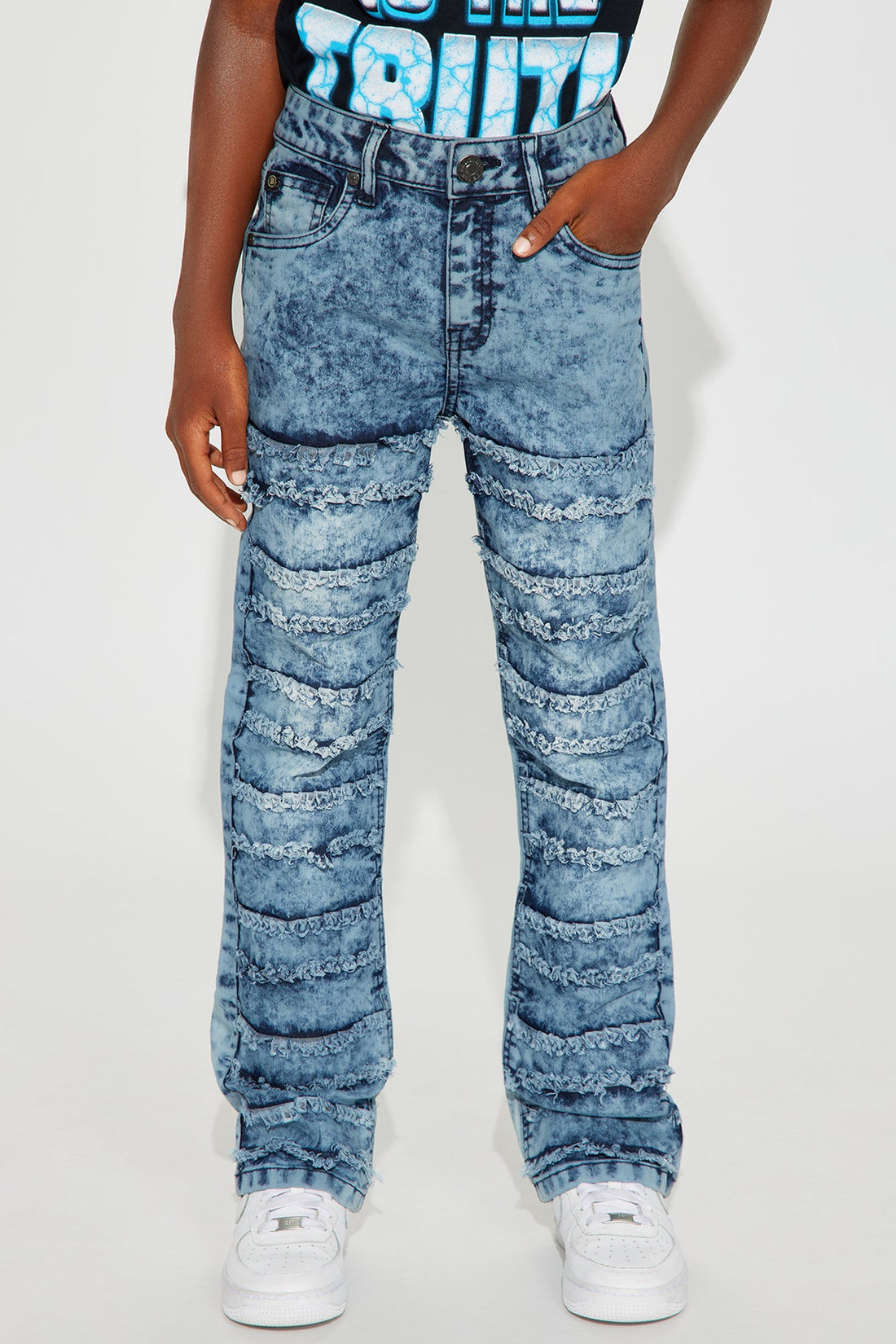 Mini Evan Stacked Flare Jean - Medium Blue Wash