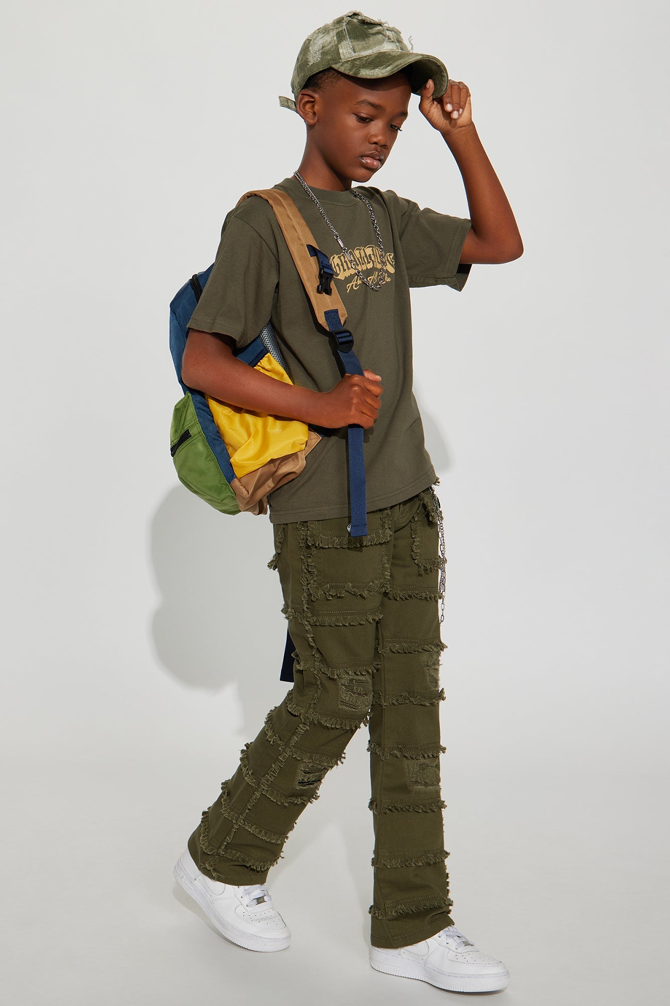Mini Matthew Stacked Flare Rip And Repair Jeans - Olive