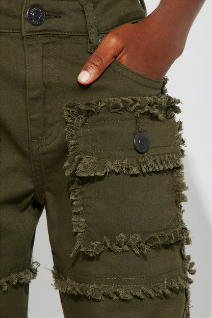 Mini Matthew Stacked Flare Rip And Repair Jeans - Olive