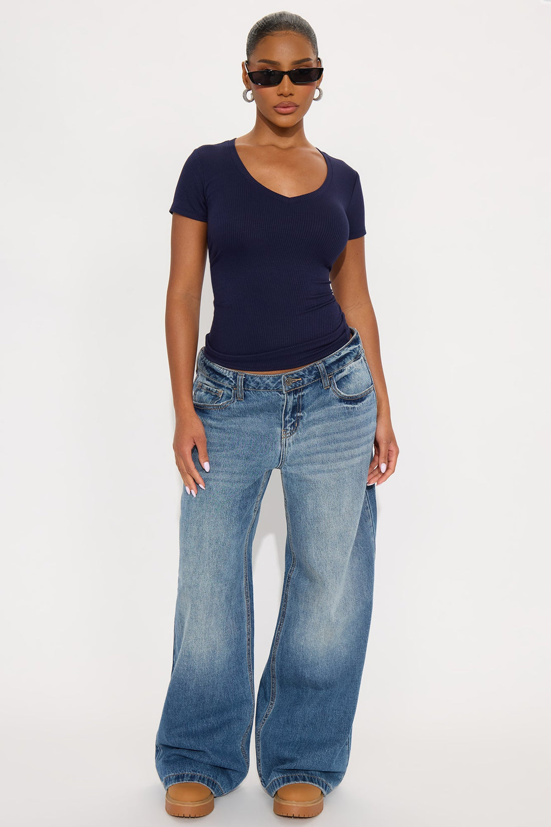 Natalie Ribbed Tee - Midnight Blue