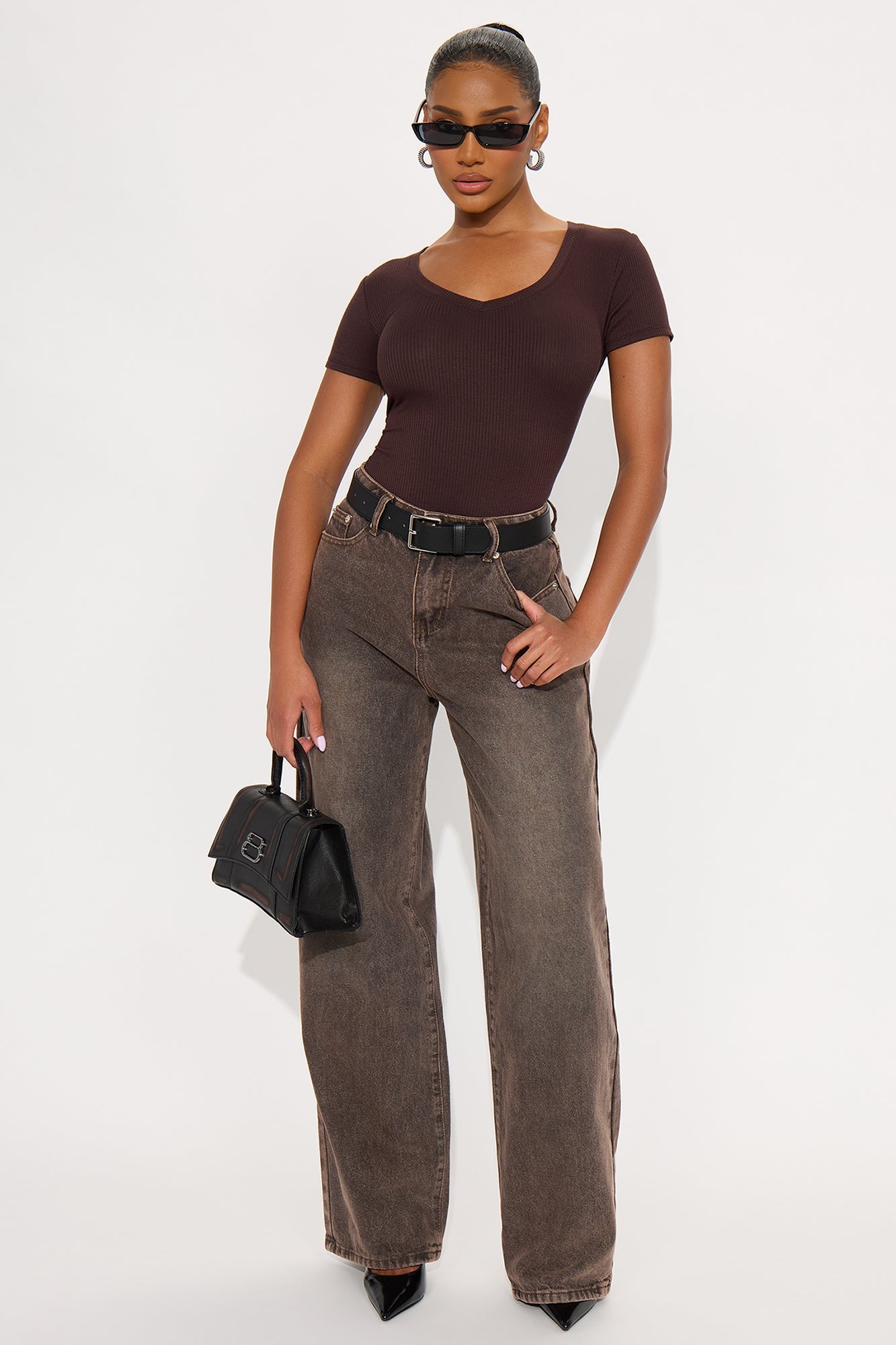Natalie Ribbed Tee - Brown