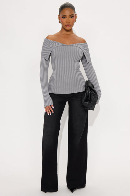 Give Me Attention Washed Sweater Top - Grey