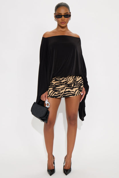 Ovidia Draped Boat Neck Top - Black