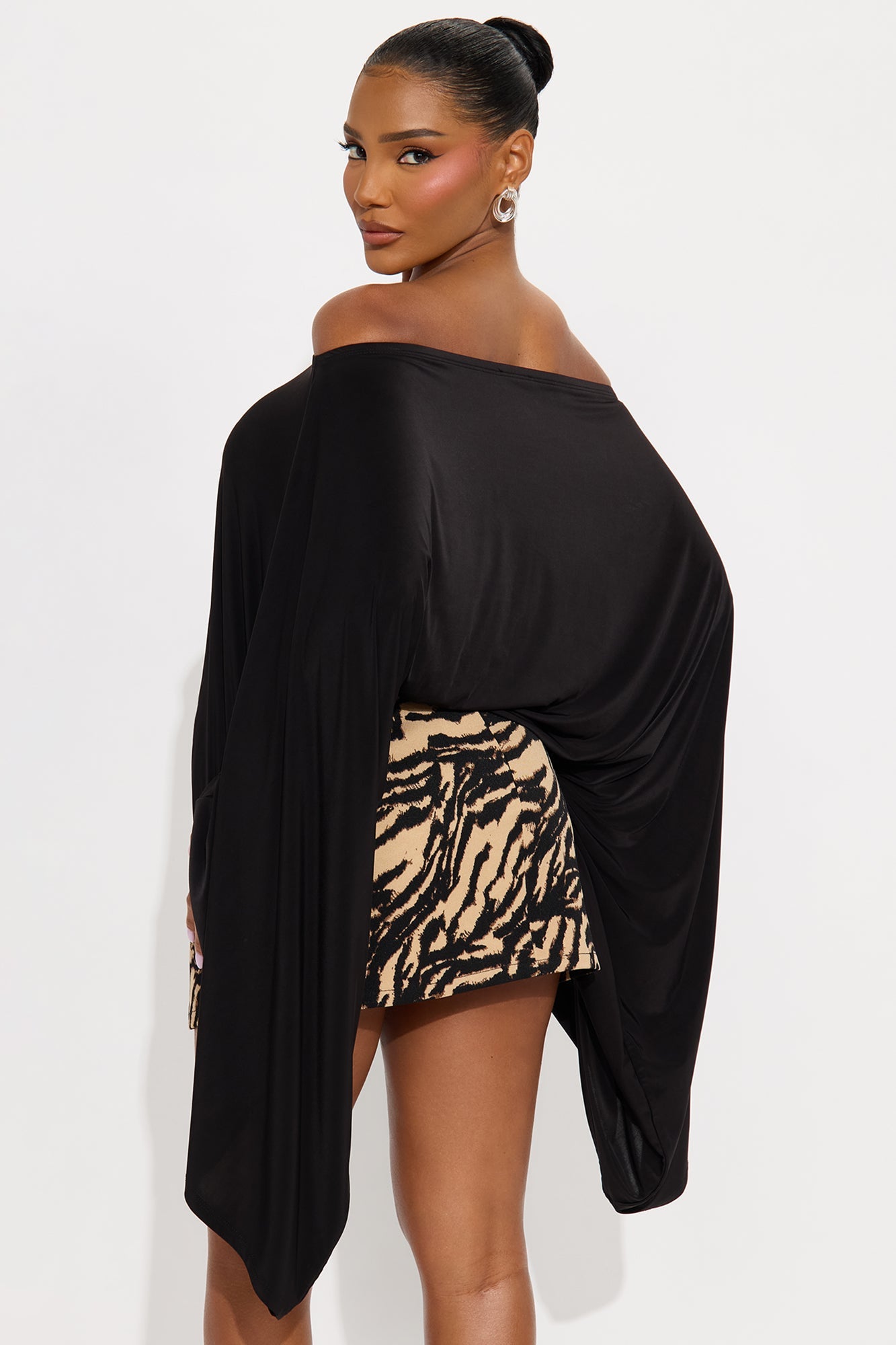 Ovidia Draped Boat Neck Top - Black