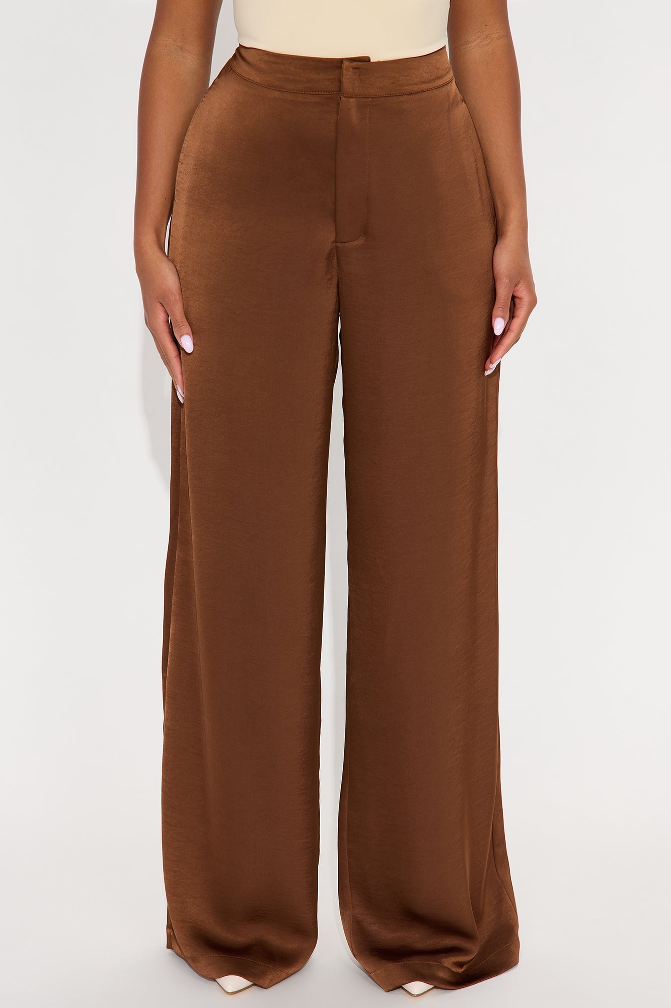 Denise Satin Wide Leg Trouser Pant - Chocolate