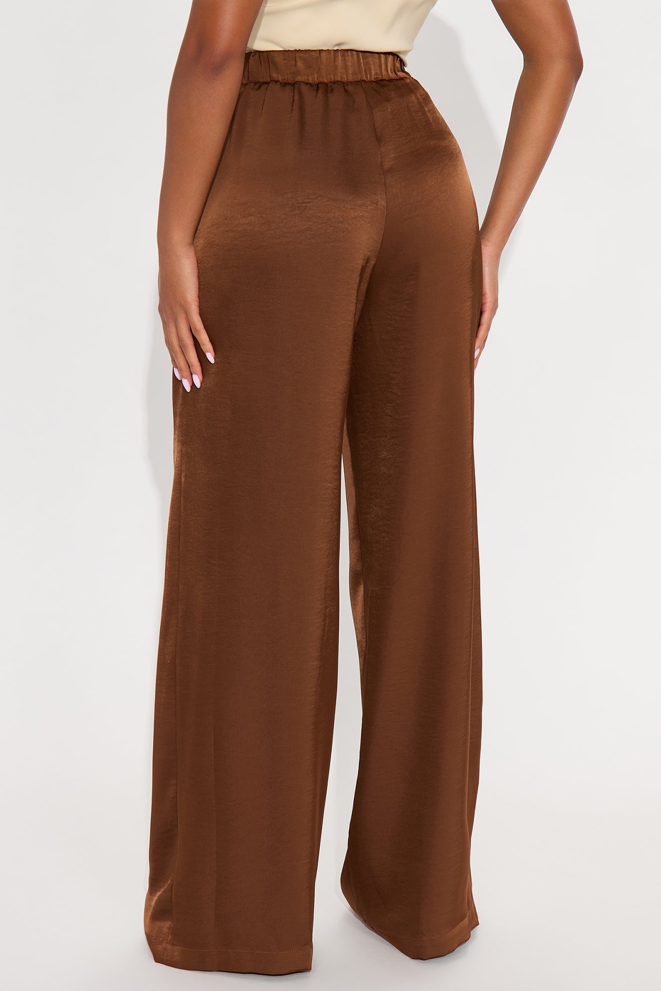 Denise Satin Wide Leg Trouser Pant - Chocolate