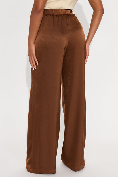 Denise Satin Wide Leg Trouser Pant - Chocolate